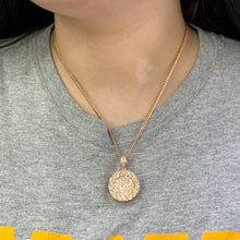 Load image into Gallery viewer, 3.76ct Circle Pendant 3D 14k Yellow Gold Round Diamond and Gold Cuban Chain Set
