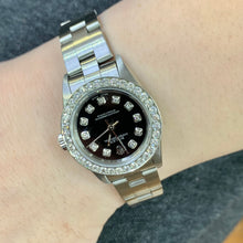 Load image into Gallery viewer, 24mm Ladies’ Rolex Oyster Perpetual Stainless Steel Diamond Watch (black dial, diamond hour markers)