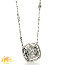 Load image into Gallery viewer, 18k White Gold Square Ladies' Pendant with Diamond on a Dainty Rolo Chain (large VVS baguettes)