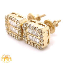 Load image into Gallery viewer, Baguette and Round Diamond 14k Gold Elongated Square Earrings