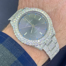 Load image into Gallery viewer, Iced Out Rolex Oyster Perpetual Diamond Watch with Stainless Steel Oyster Bracelet (39 mm, gray dial)
