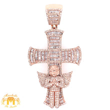 Load image into Gallery viewer, Gold and Diamond Angel on a Cross Pendant and Miami Cuban Link Chain Set