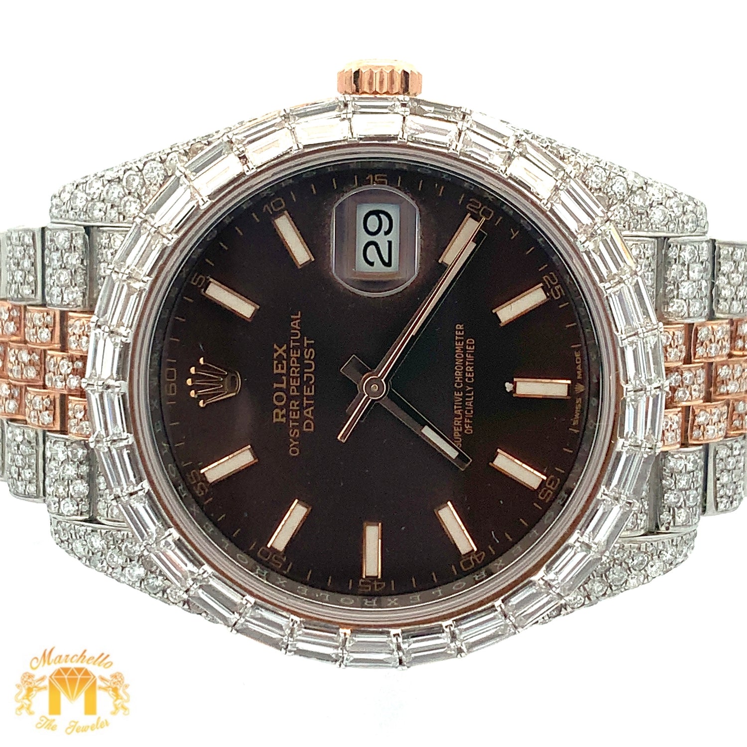 41mm Iced out Rolex Watch with Two-Tone Jubilee Bracelet (chocolate dial)