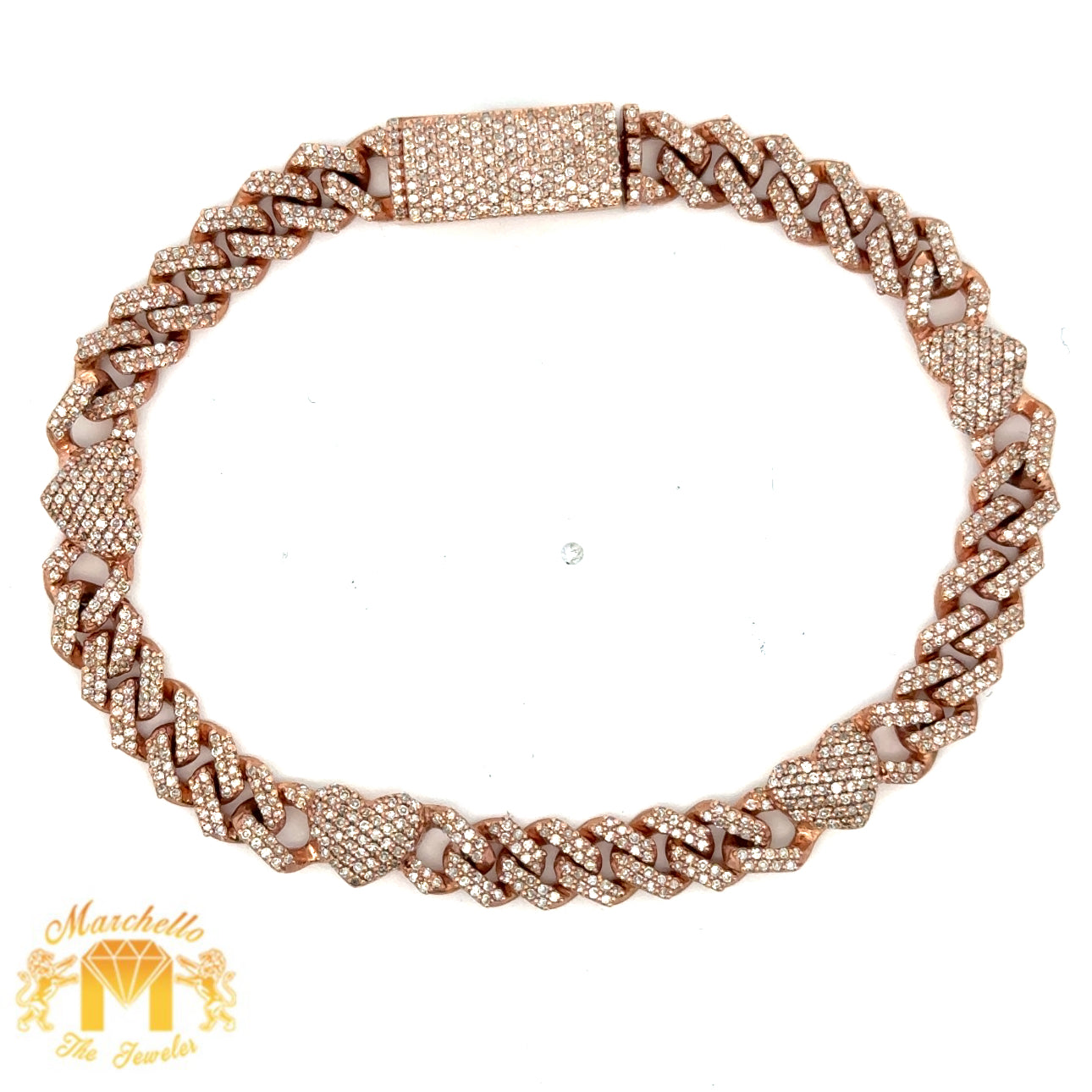 Gold and Diamond Miami Cuban Heart Bracelet with Round Diamonds (choose your color)