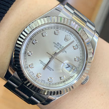 Load image into Gallery viewer, 41mm Rolex Watch with Stainless Steel Oyster Bracelet (diamond silver dial, fluted bezel) (Model number: 116334)