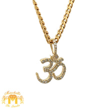 Load image into Gallery viewer, 14k Yellow Gold and Diamond Om Pendant and 14k Yellow Gold Cuban Link Chain Set