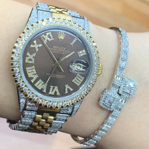 Model: 16030 36mm Rolex Datejust Two-Tone Jubilee Band + White Gold & Diamond Square Shape Bangle + Diamond and Gold Earrings Set+ Gift from Marchello the Jeweler (choose your color)