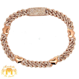 Gold and Diamond Miami Cuban Heart Bracelet with Round Diamonds (choose your color)