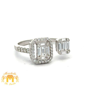 VVS/vs high clarity of diamonds set in a 18k White Gold Ladies` Ring with Baguette and Round Diamonds