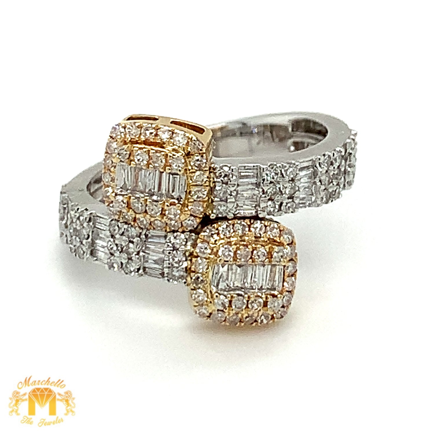 Two-tone Gold and Diamond Twin Squares Ladies` Ring(choose a color)