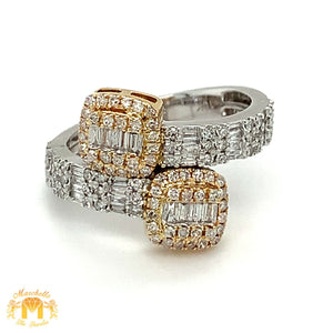 Two-tone Gold and Diamond Twin Squares Ladies` Ring(choose a color)