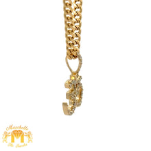 Load image into Gallery viewer, 14k Yellow Gold and Diamond Om Pendant and 14k Yellow Gold Cuban Link Chain Set