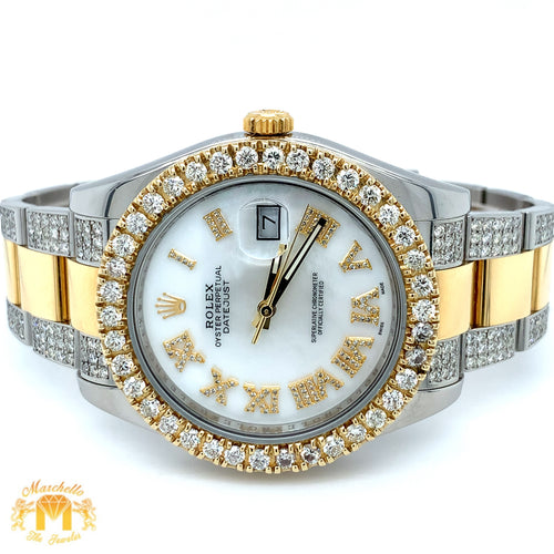 41mm Rolex Datejust Diamond Watch with Two-tone Oyster Band (Mother of pearl ( MOP ) factory Roman dial) (Model number: 116333)