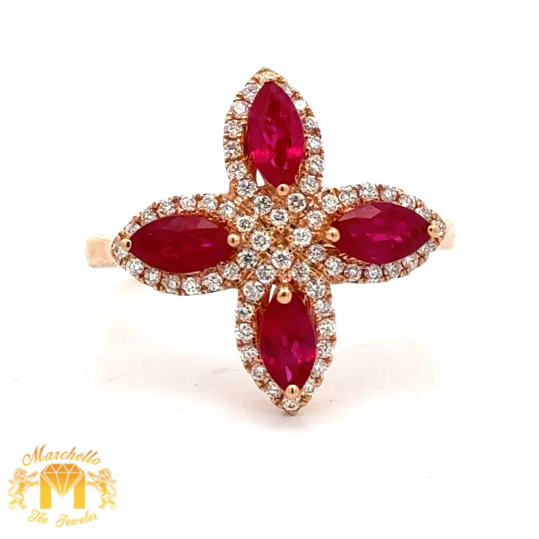 VVS/vs high clarity diamonds set in a 18k Gold Flower Shaped Ring with Sapphire, Ruby, Emerald and Round Diamonds (choose your color)