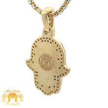 Load image into Gallery viewer, 14k Gold and Diamond Hamsa Pendant and 2mm Ice Link Chain (choose your color)