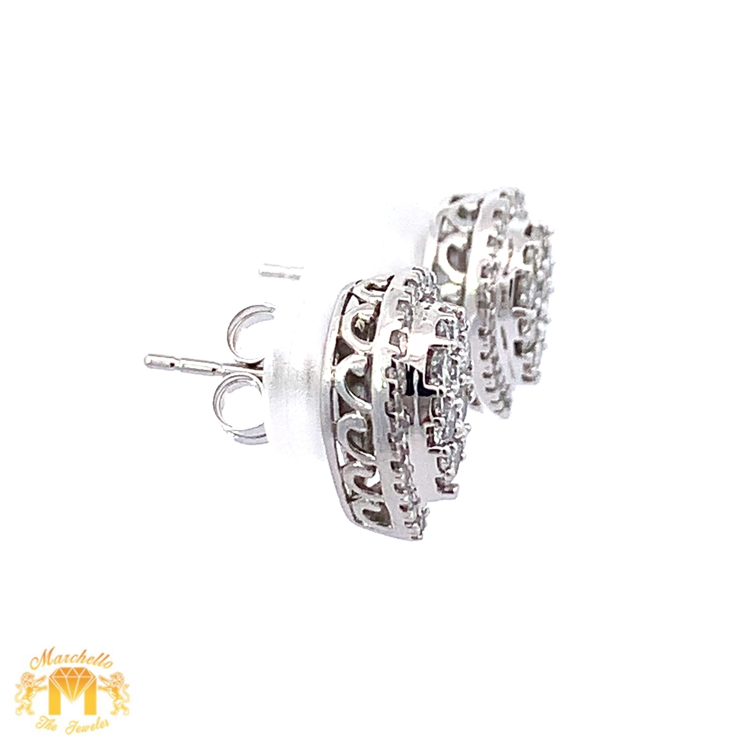 White Gold and Diamond Tear Drop shape Earrings with Round Diamonds