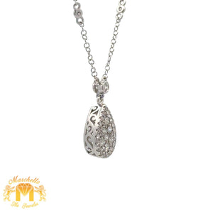 14k White Gold and Diamond Pear Shaped Necklace with Round Diamonds