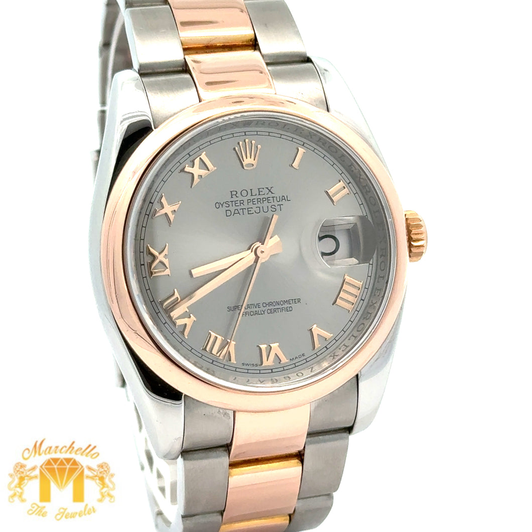 36mm Full Factory 18k Rose Gold Rolex Watch with Two-Tone Oyster Bracelet