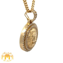 Load image into Gallery viewer, 14k Yellow Gold and Diamond Lion Head Round Shaped Pendant and 14k Yellow Gold Cuban Link Chain