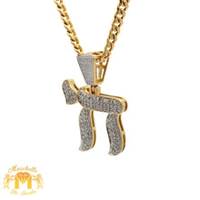 Load image into Gallery viewer, 14k Yellow Gold and Diamond Chai Pendant and 14k Yellow Gold Cuban Link Chain Set