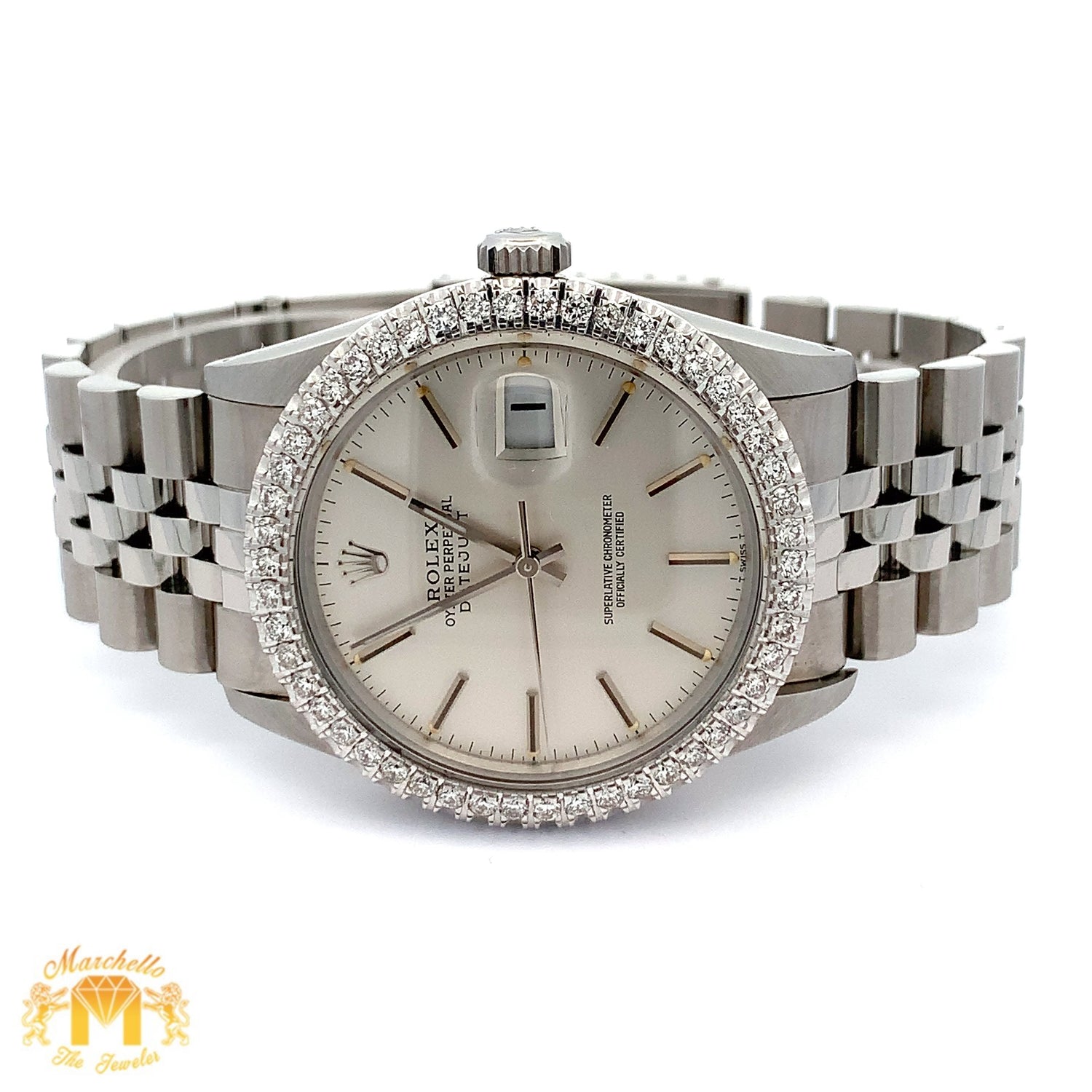36mm Rolex Diamond Watch with Stainless Steel Jubilee Bracelet
