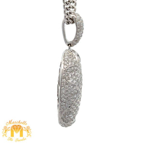 4.68ct diamonds 18k White Gold Oval Shaped Pendant and 14k White Gold Cuban Link Chain Set