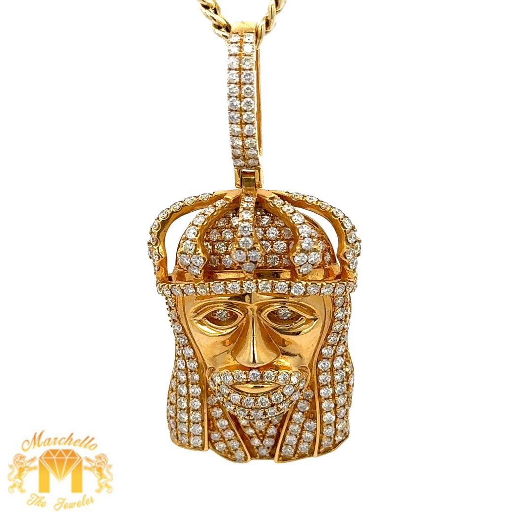 4.50ct Diamonds 14k Yellow Gold Jesus Head Pendant and Yellow Gold Cuban Link Chain