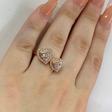 Load image into Gallery viewer, 14k Gold and Diamond Twin Heart Ring with Round and Baguette Diamonds (choose your color)