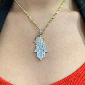 14k yellow gold and diamond Hamsa Pendant and Yellow Gold Cuban Chain