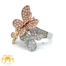 Load image into Gallery viewer, 14k Tri-Color Gold and Diamond Butterfly Ring with Round Diamonds