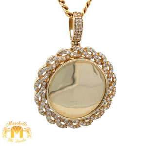 14k Yellow Gold and Diamond Picture Pendant and Yellow Gold Cuban Link Chain