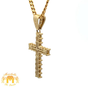 14k Gold and Diamond Cross Pendant and Gold Cuban Link Chain Set (choose your color)