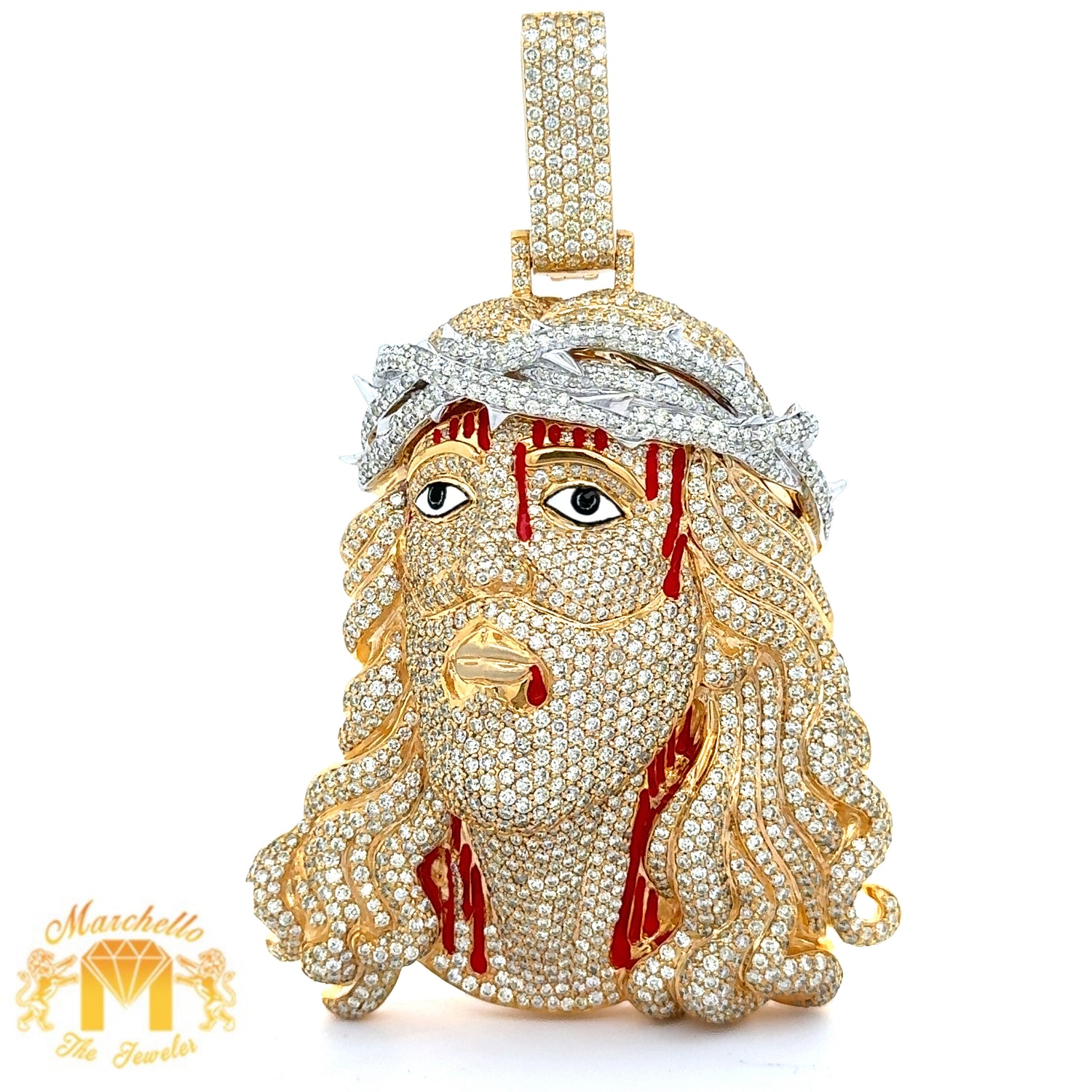 27.80ct diamonds 14k Gold Extra Large Jesus Head Pendant with Round Diamonds