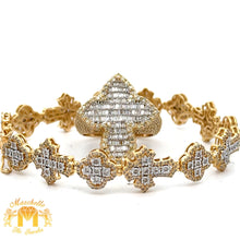 Load image into Gallery viewer, 4 piece deal: Yellow Gold and Diamond Cross Bracelet + Ring + Complimentary earrings + Gift Earrings