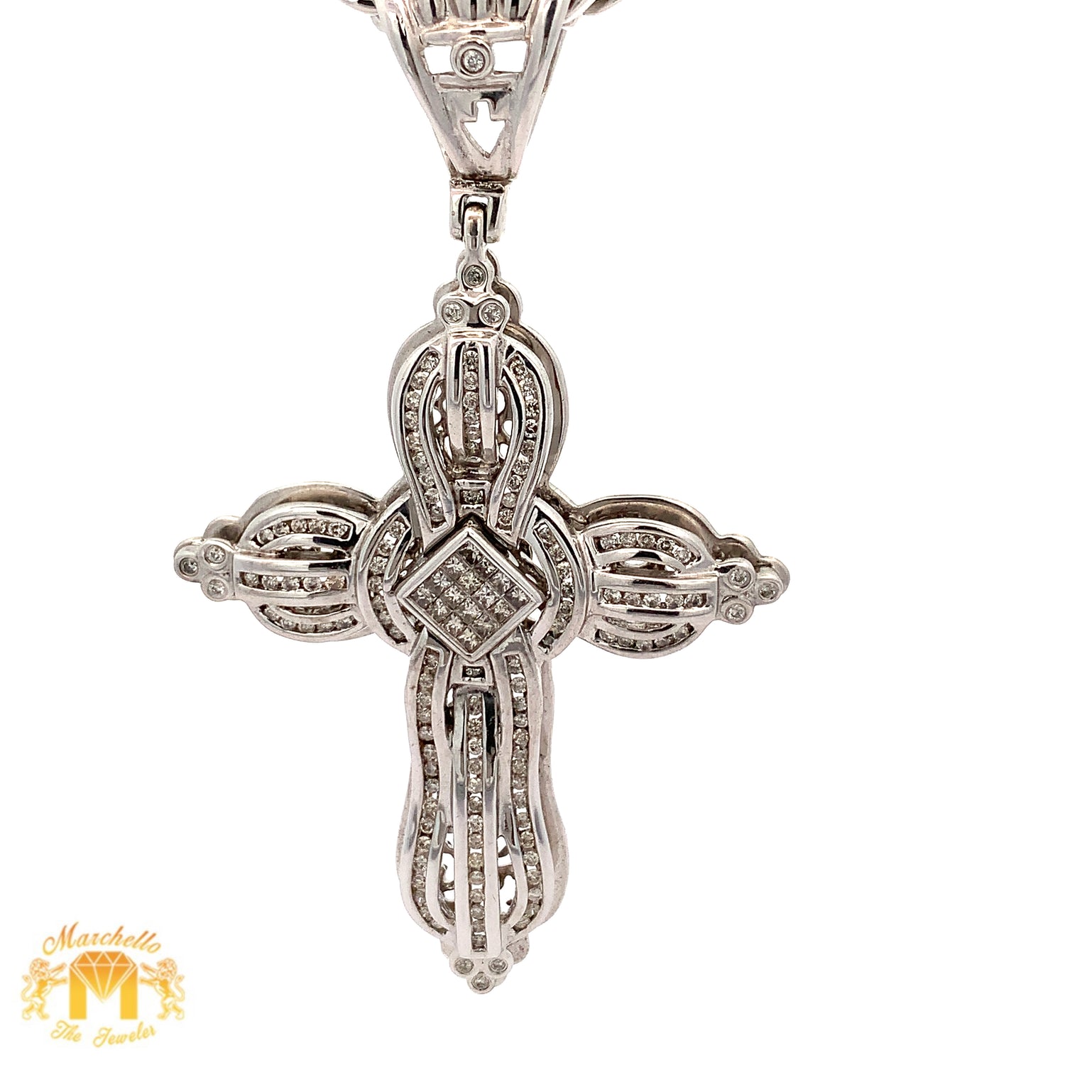 4.25ct Diamonds 14k White Gold Cross Pendant with Round and Princess Cut Diamonds