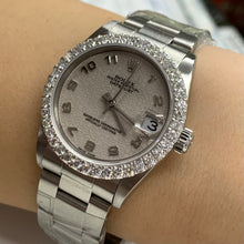 Load image into Gallery viewer, 31mm Rolex Watch with Stainless Steel Oyster Bracelet (factory grey dial and custom diamond bezel)