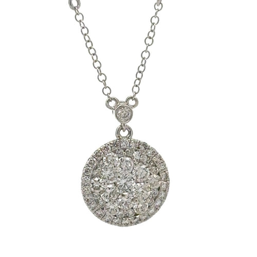 14k White Gold and Diamond Round Shaped Necklace