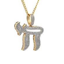 Load image into Gallery viewer, 14k yellow gold and diamond Chai Pendant and Yellow Gold Cuban Chain