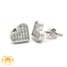 Load image into Gallery viewer, 18k White Gold and Diamond Heart Earrings with Princess Cut Diamonds