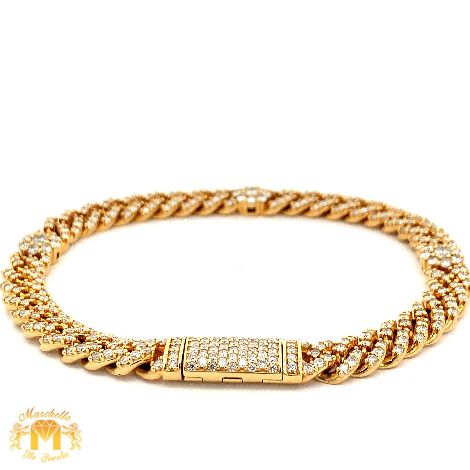 5.35ct-7.64ct diamonds 14k Gold Miami Cuban Link Bracelet with Round Diamonds (choose your color)
