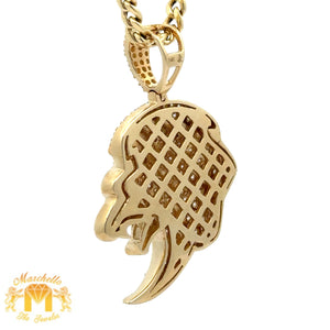 14k Yellow Gold and Diamond Lion Head Pendant and Yellow Gold Cuban Link Chain