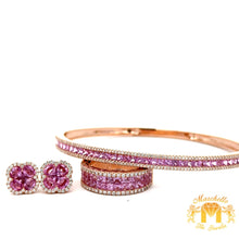 Load image into Gallery viewer, 18k Rose Gold and EF color Diamond Bracelet + Ring + Earrings Set with Pink Princess cut and Oval Sapphires (Valentines Day Special)