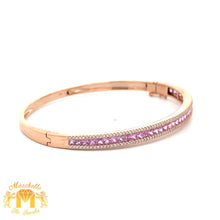 Load image into Gallery viewer, 18k Rose Gold and EF color Diamond Bracelet + Ring + Earrings Set with Pink Princess cut and Oval Sapphires (Valentines Day Special)