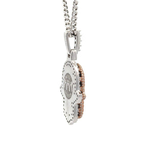 14k two-tone: white and rose gold Hamsa Pendant and White Gold Cuban Chain