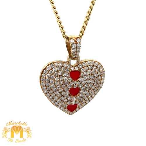 14k Yellow Gold and Diamond Heart Pendant and 14k yellow gold Cuban Chain