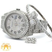 Load image into Gallery viewer, 4 piece deal: 41mm Iced out Rolex Datejust 2 Oyster Band + White Gold and Diamond Twin Square Bracelet + White Gold and Diamond Flower Earrings + Gift from Marchello the Jeweler