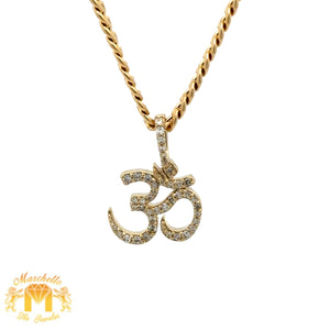 14k Yellow Gold and Diamond Om Pendant and 14k Yellow Gold Cuban Link Chain Set