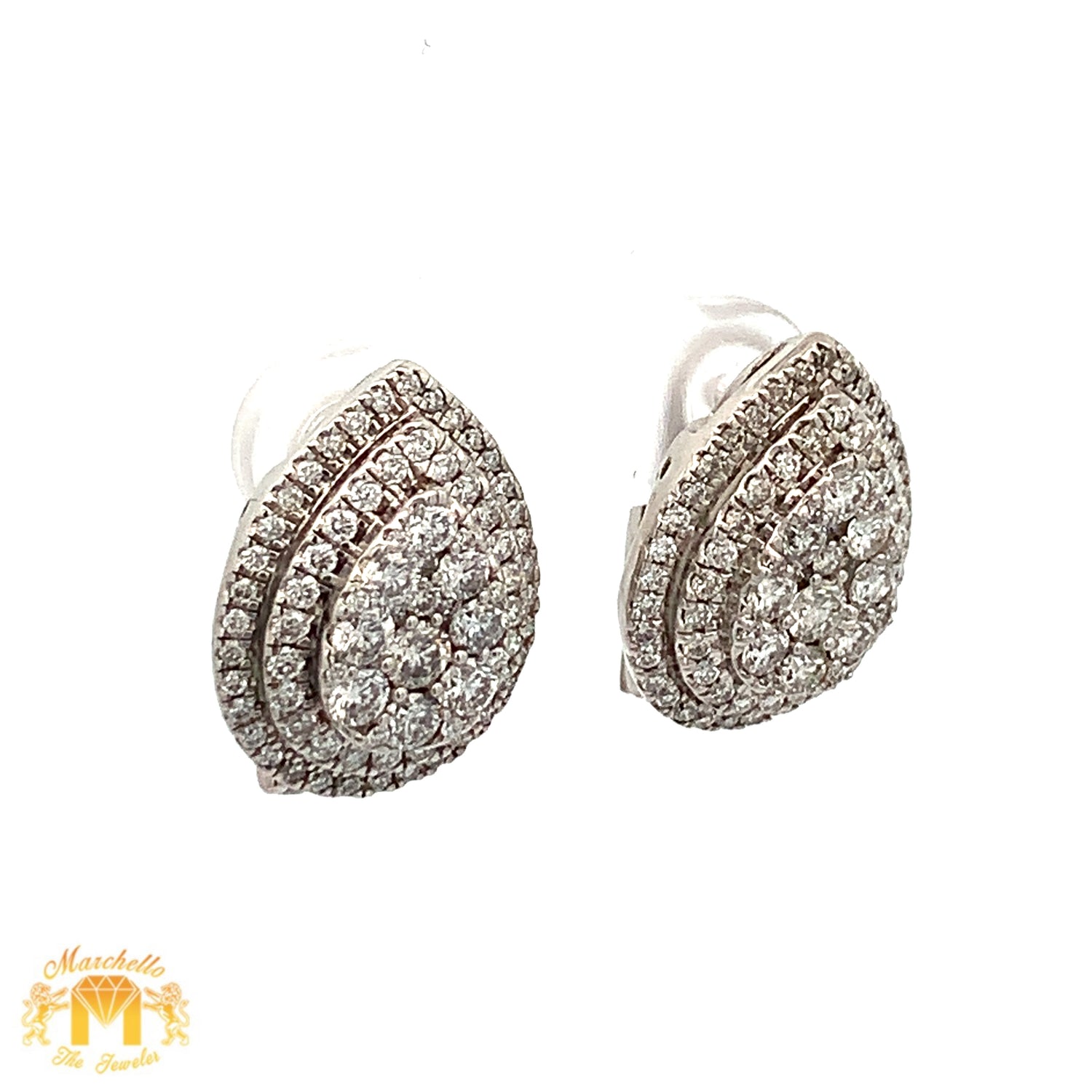 14k Gold Drop Round Diamond Earrings