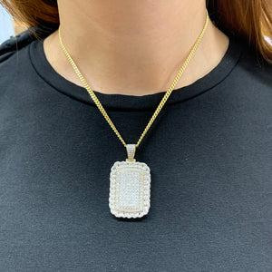 14k yellow gold and diamond Rectangle shaped Pendant and Yellow Gold Cuban Link Chain