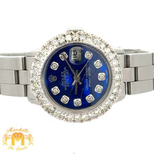 Load image into Gallery viewer, 26mm Ladies` Rolex Watch with Stainless Steel Oyster Bracelet (Blue mother of pearl diamond dial, diamond bezel)